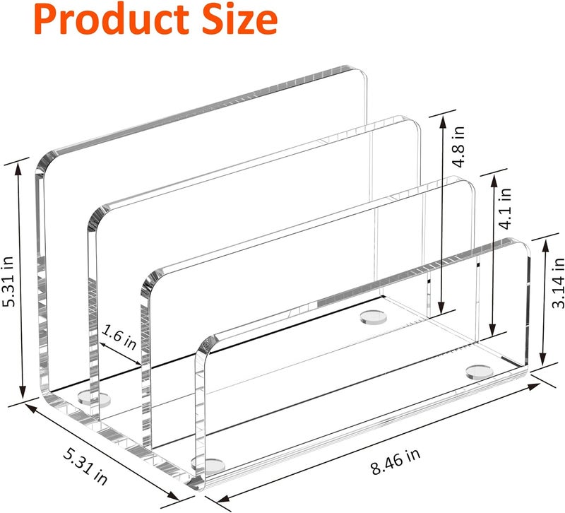 FUCDTEFC Desk Mail Organizer, 3 Section Clear Acrylic File Holder Letter Organizer, Vertical Lightweight Modern Envelope Holder Desk Accessories & Workspace Organizers for Office, Home, School - Image 2